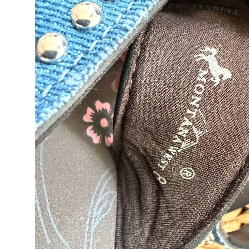 Montana West Womens Denim Rhinestone Studded Platform Flip Flops Blue Size 8